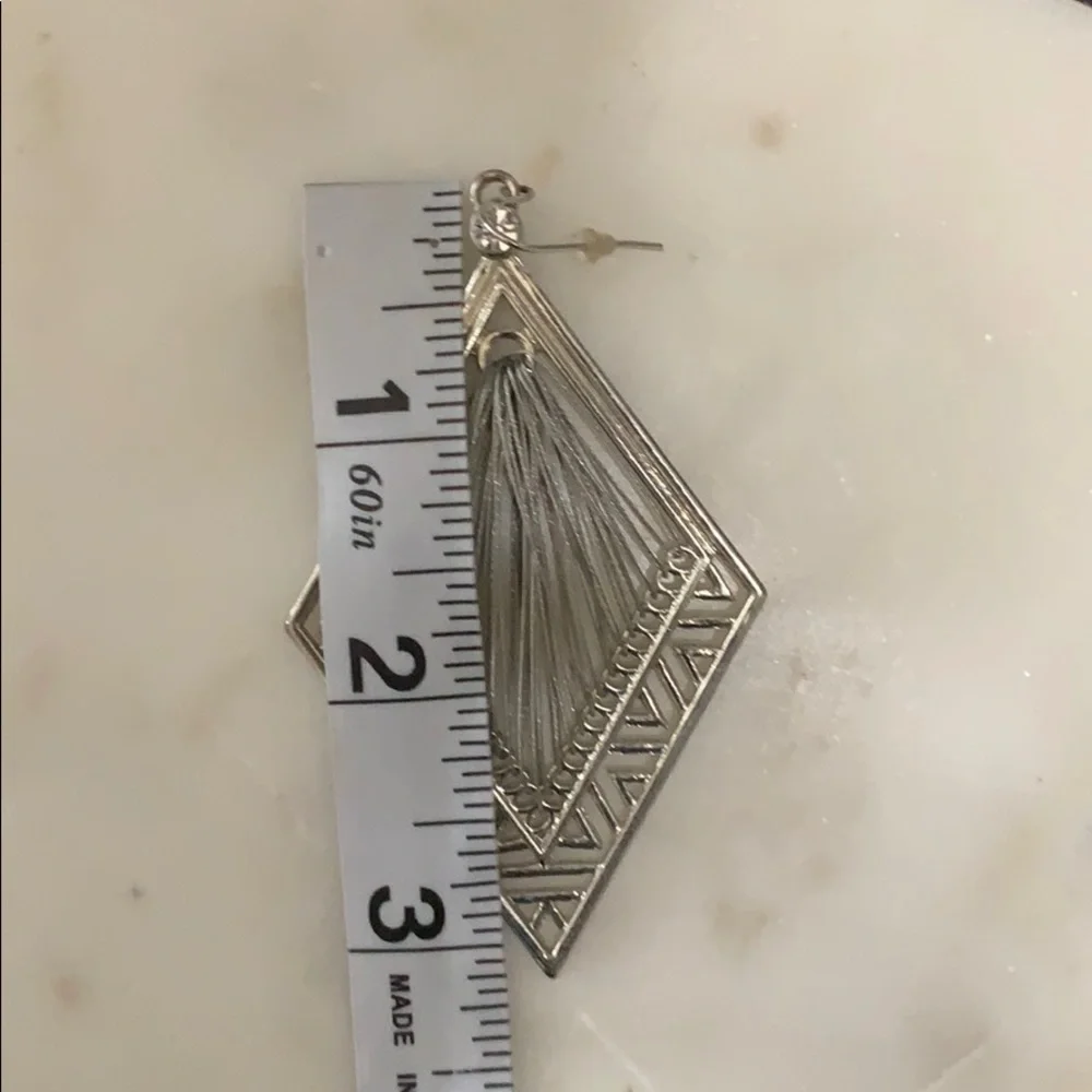 Boho Diamond shape string art silver tone earrings
